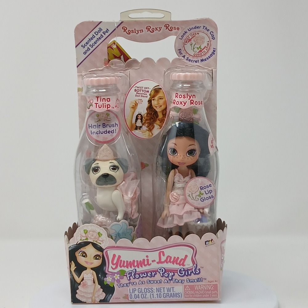 MGA Yummi-Land Flower Pop Girls Roslyn Roxy Rose Doll  Lip Gloss Pet, Box Damage